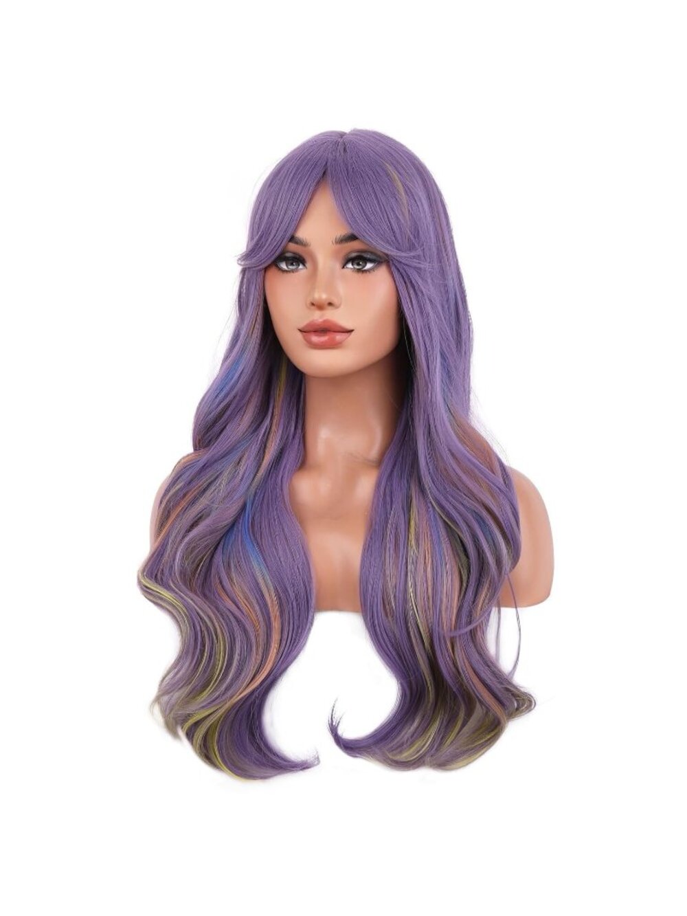 Women's Purple Mixed BERON Long Adjustab Ombre Wig Curly Wavy Synthetic Hairs